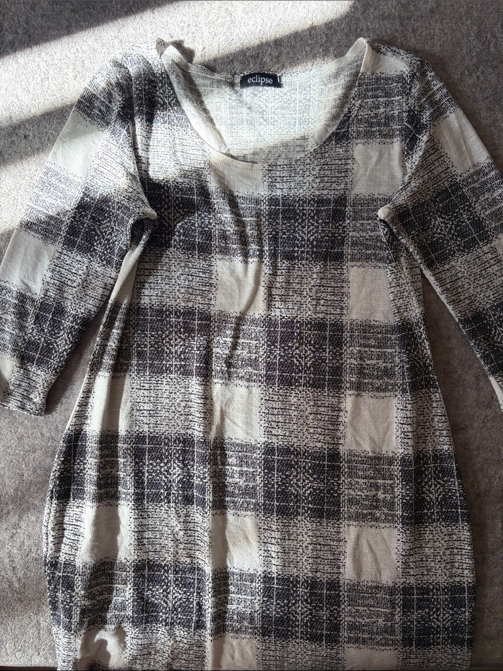 Eclipse Black and Cream Plaid Scoop Neck Sweater